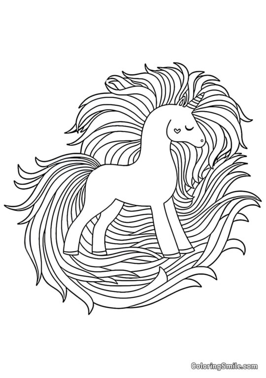 Unicórnio com crina longa - Página para Colorir