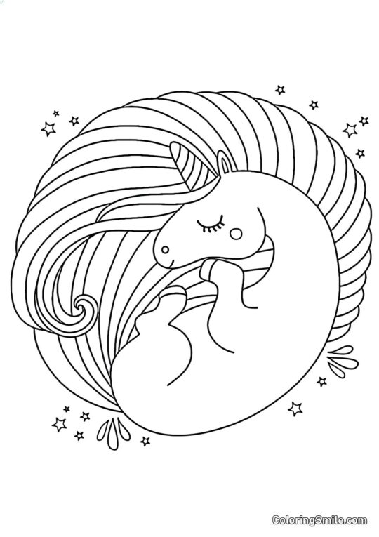 Unicórnio dormindo - Página para Colorir