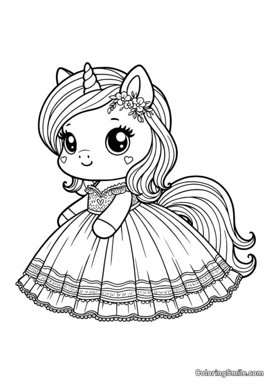 Bebê unicórnio com vestido - Página para Colorir