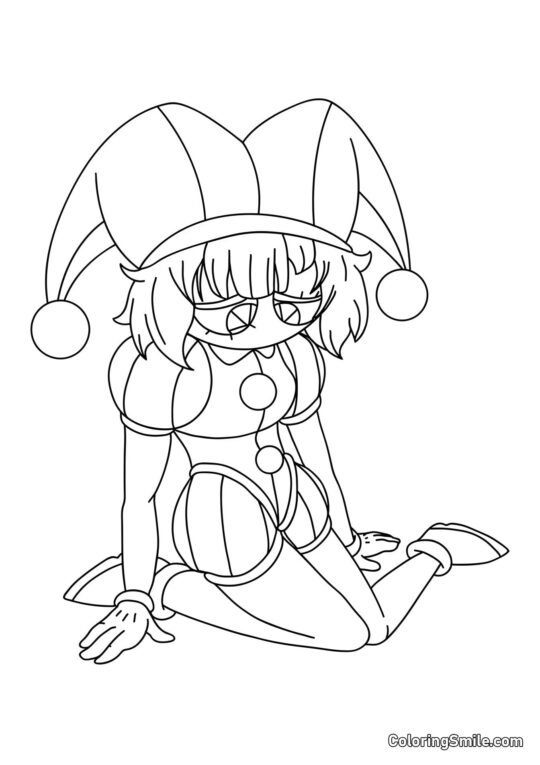 Pomni Sentada de Joelhos Pomni Sentada de Joelhos - Página para Colorir