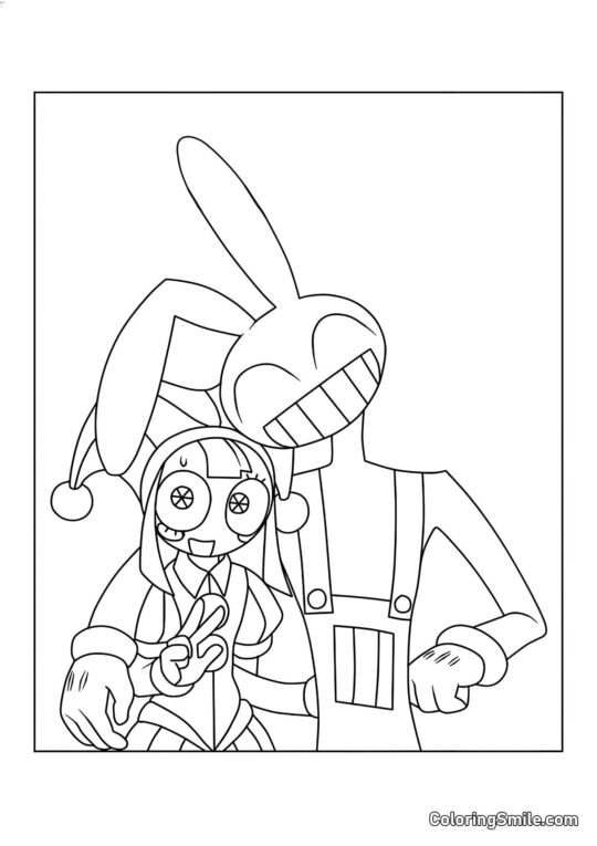 Pomni e Jacks em um Abraço Pomni e Jacks em um Abraço - Página para Colorir