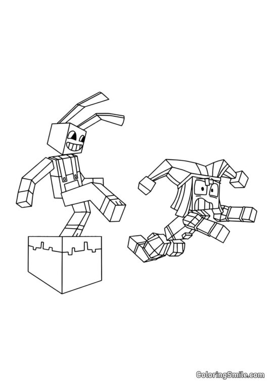 Pomni e Jacks em Estilo Maynkraft Pomni e Jacks em Estilo Maynkraft - Página para Colorir