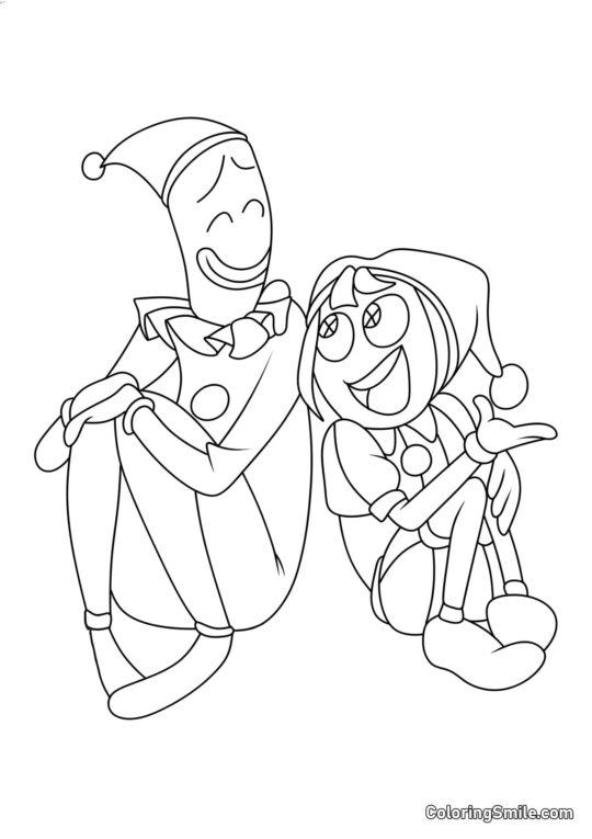 Pomni Senta Junto com Kaumfo Pomni Senta Junto com Kaumfo - Página para Colorir