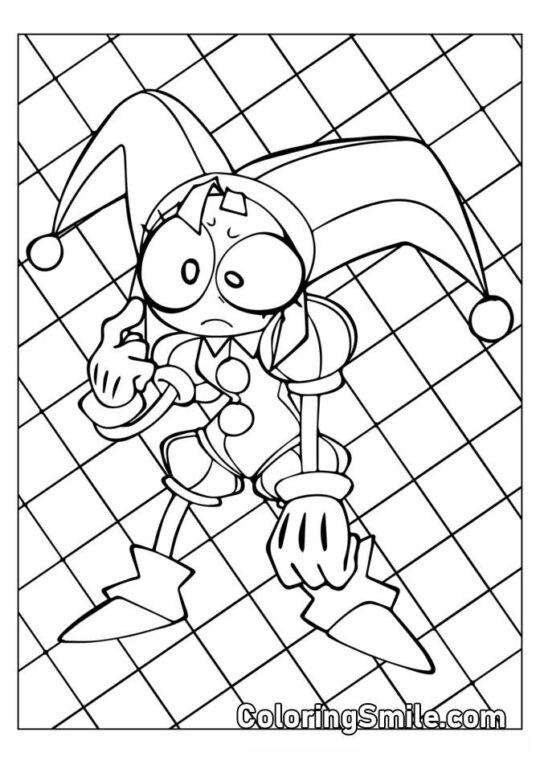 Pomni em um Fundo Quadriculado Pomni em um Fundo Quadriculado - Página para Colorir