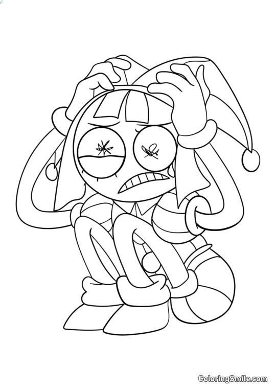 Pomni Senta em Cartas Pomni Senta em Cartas - Página para Colorir