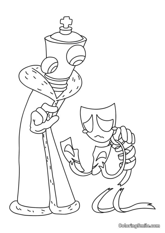 Coral e Gangl com uma Máscara Rasgada Coral e Gangl com uma Máscara Rasgada - Página para Colorir