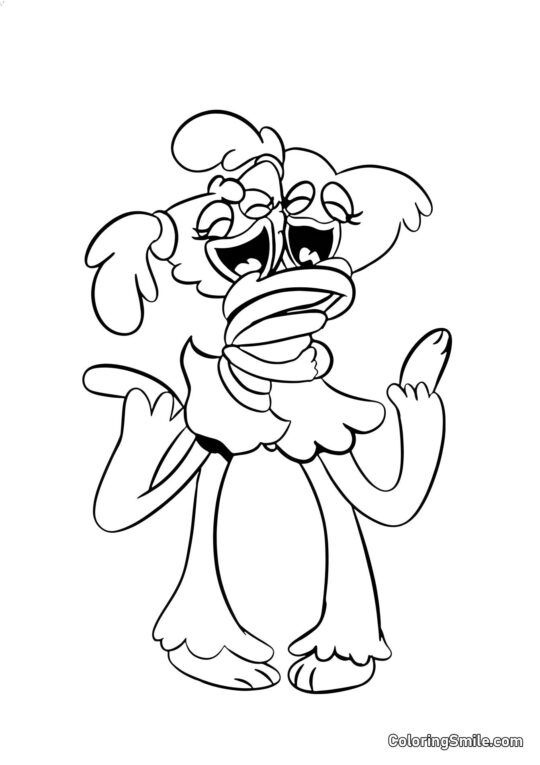 Huggy Wuggy e Kissy Missy se abraçando Huggy Wuggy e Kissy Missy se abraçando - Página para Colorir