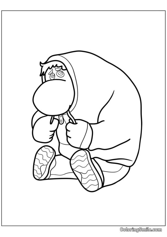 Emoção Vergonha sentada - Página para Colorir