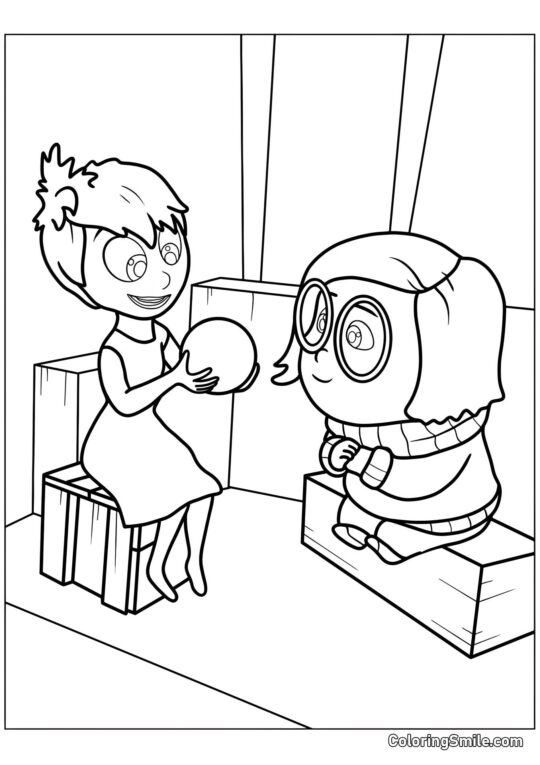 Alegria com um orbe de memória e Tristeza - Página para Colorir