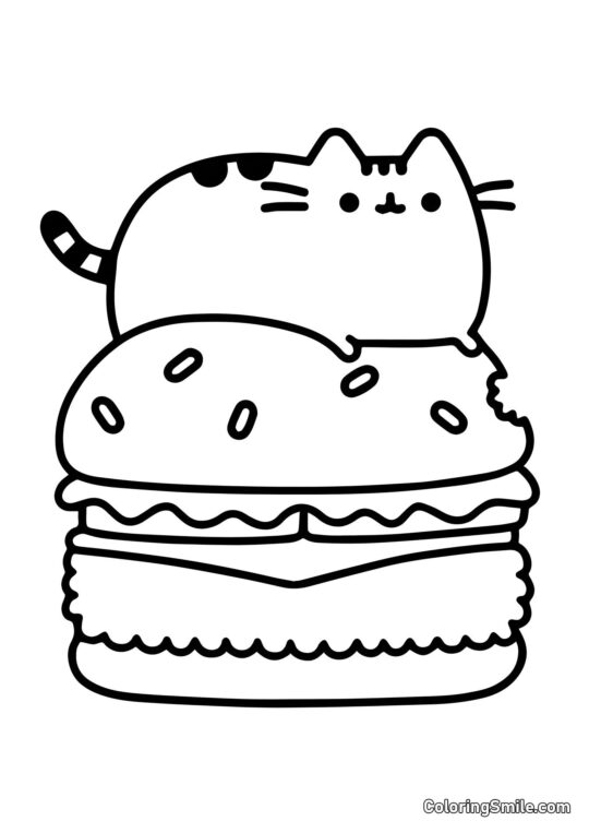 Pusheen, o Gato no Cheeseburger - Página para Colorir