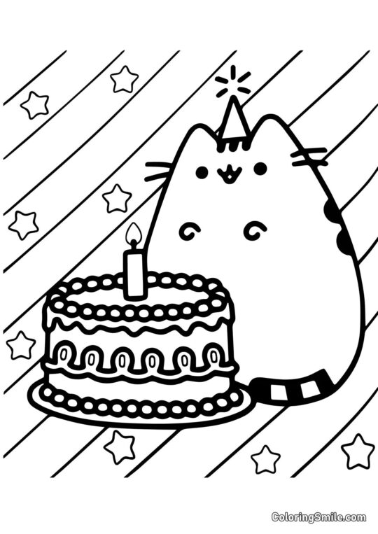 Pusheen, o Gato e o Aniversário - Página para Colorir