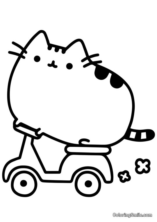 Pusheen, o Gato na Scooter - Página para Colorir