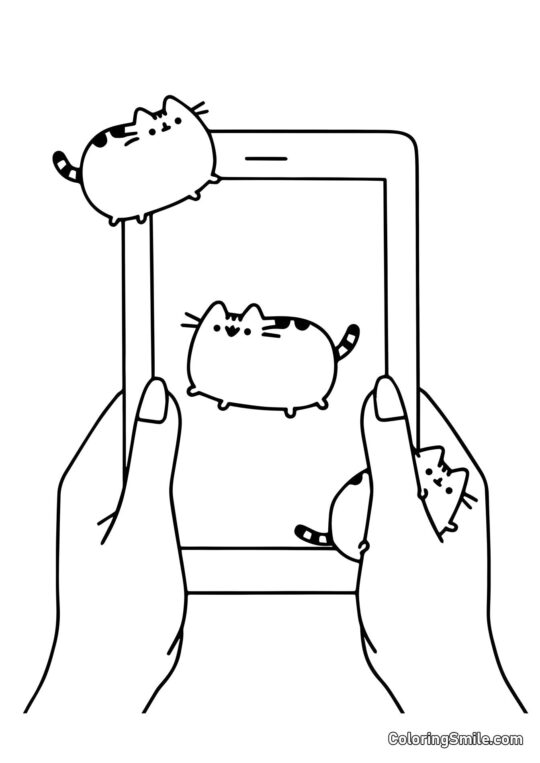 Pusheen, o Gato no Ipad - Página para Colorir