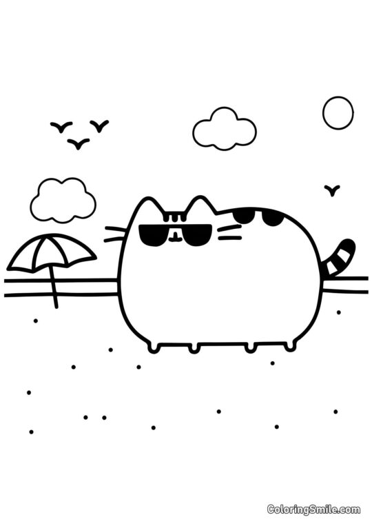 Pusheen, o Gato de Óculos de Sol - Página para Colorir