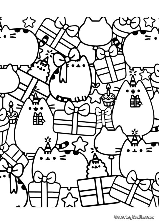 Pusheen, o Gato Natal (Terapia Artística) - Página para Colorir