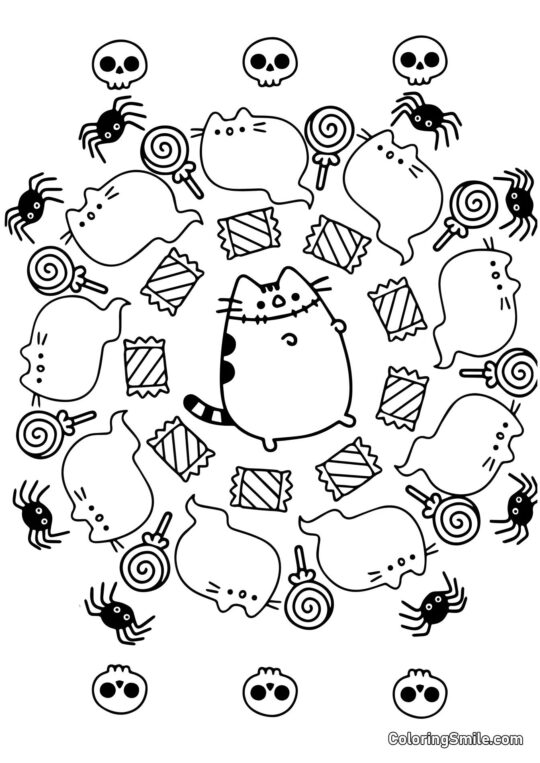 Pusheen, o Gato Halloween (Terapia Artística) - Página para Colorir