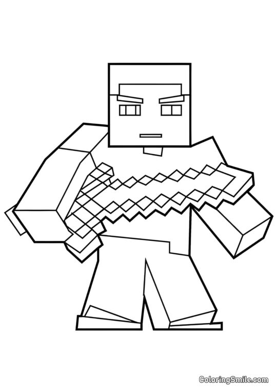 Herobrine com Espada - Página para Colorir