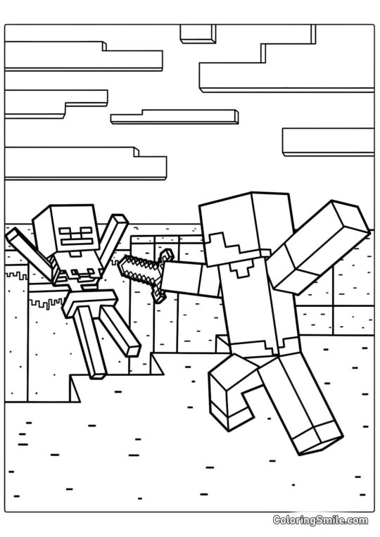 Steve Derrota o Esqueleto - Página para Colorir