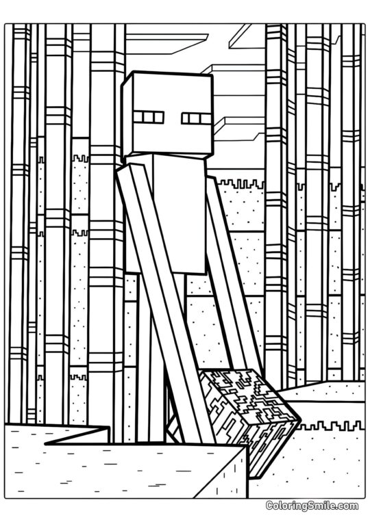 Enderman Carregando um Bloco - Página para Colorir