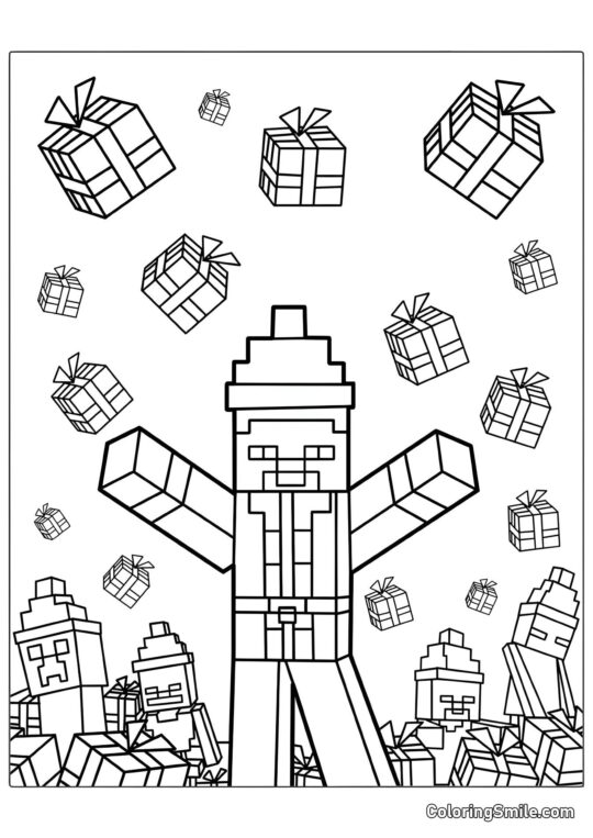 Steve com Chapéu de Papai Noel - Página para Colorir