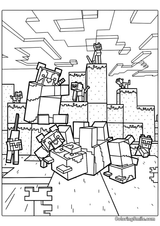 Pandas e Gatinhos do Minecraft - Página para Colorir