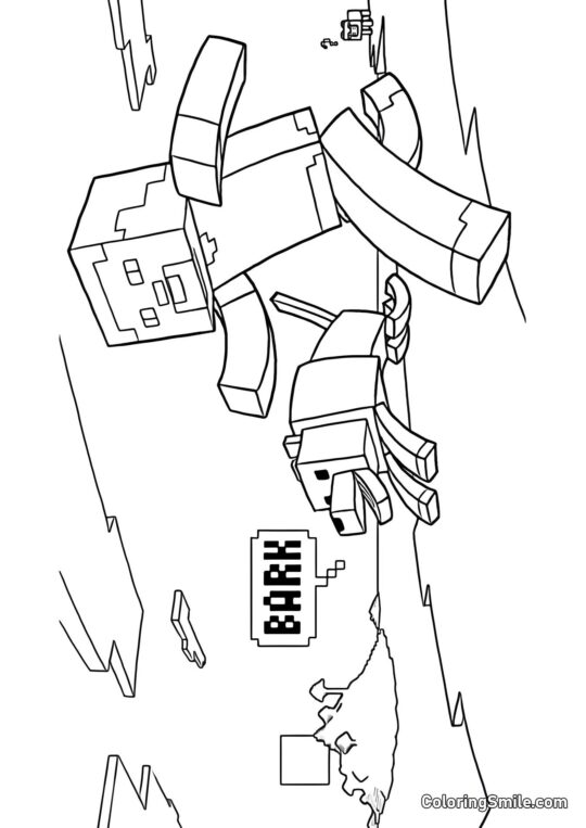 Steve com Cachorro - Página para Colorir