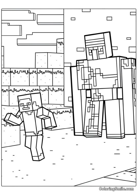 Golem de Ferro e Steve - Página para Colorir