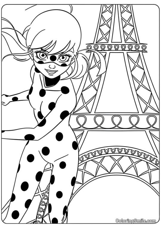 Joaninha e a Torre Eiffel Joaninha e a Torre Eiffel - Página para Colorir