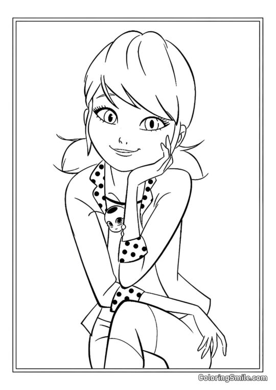 Marinette Sentada com Tikki Marinette Sentada com Tikki - Página para Colorir