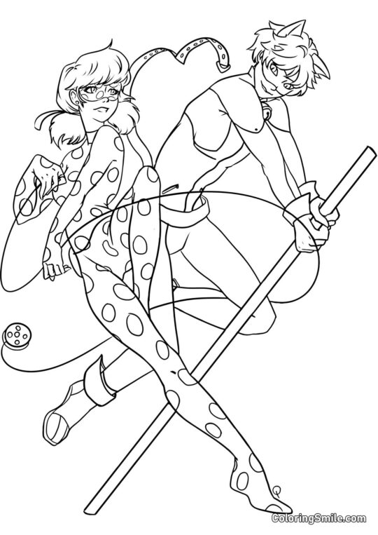 Joaninha e Cat Noir Desenhando Joaninha e Cat Noir Desenhando - Página para Colorir