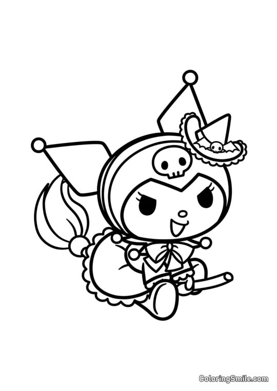 Kuromi com Fantasia de Bruxa - Página para Colorir