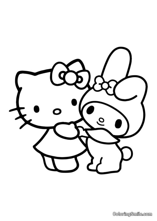Hello Kitty e My Melody - Página para Colorir