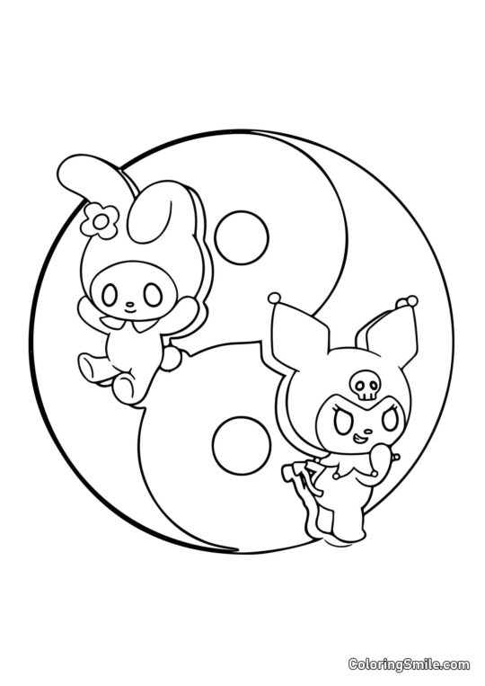 Yin-Yang Kuromi e My Melody - Página para Colorir