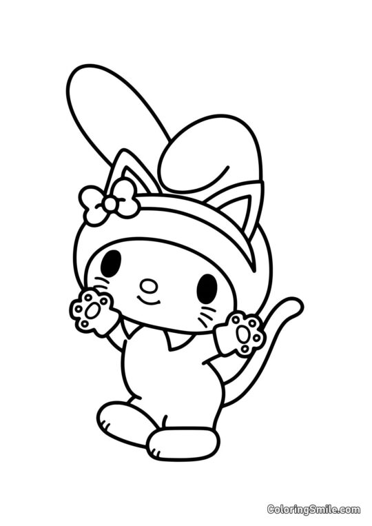 My Melody com Fantasia de Gato - Página para Colorir