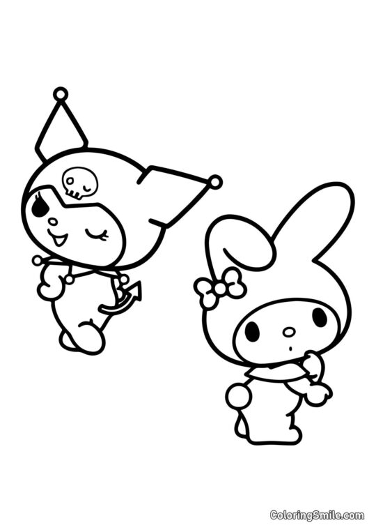 Coelhos Kuromi e My Melody - Página para Colorir