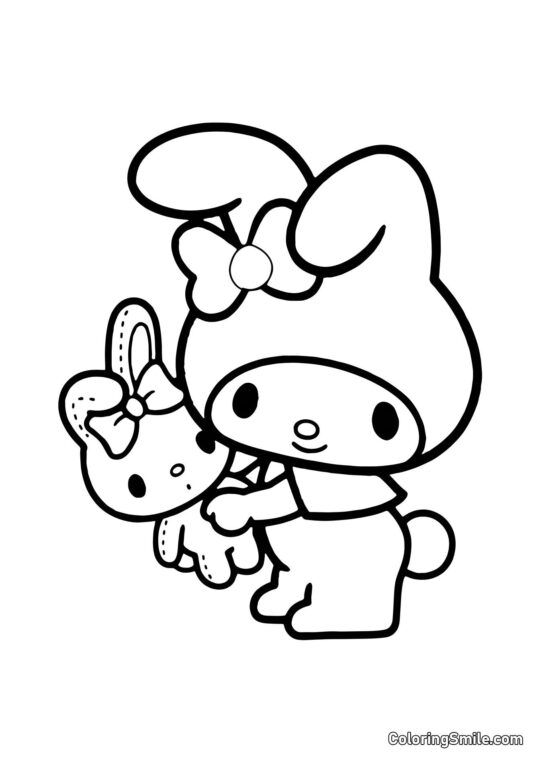 My Melody com Coelho de Pelúcia - Página para Colorir
