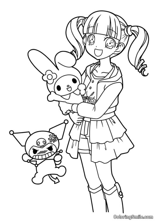 My Melody, Kuromi e Uta Yumeno - Página para Colorir