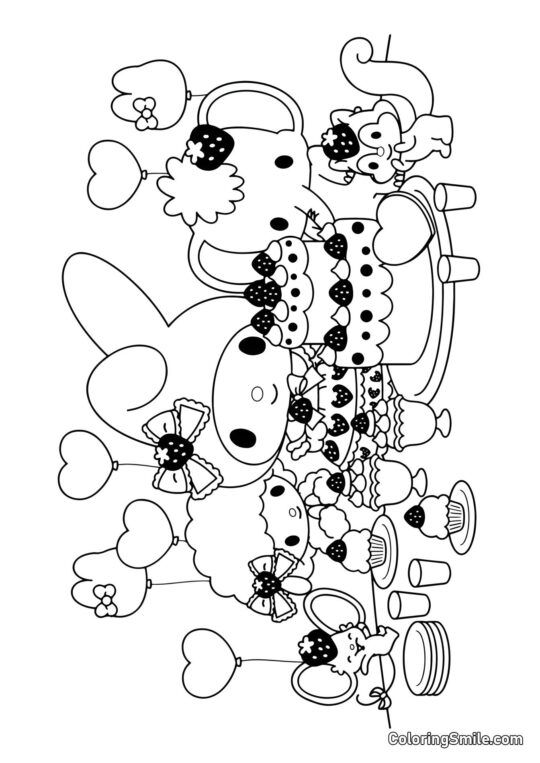 Aniversário da My Melody - Página para Colorir