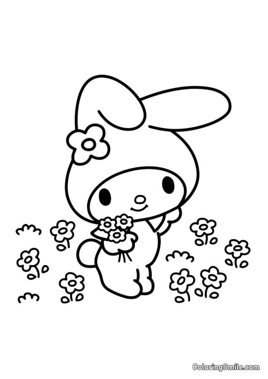 My Melody Colhendo Flores - Página para Colorir