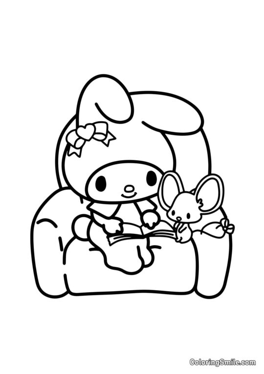 My Melody com Rato na Cadeira - Página para Colorir