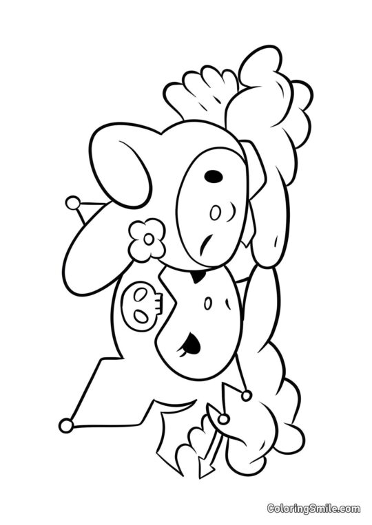 My Melody Anjo Abraçando Kuromi Diabo - Página para Colorir