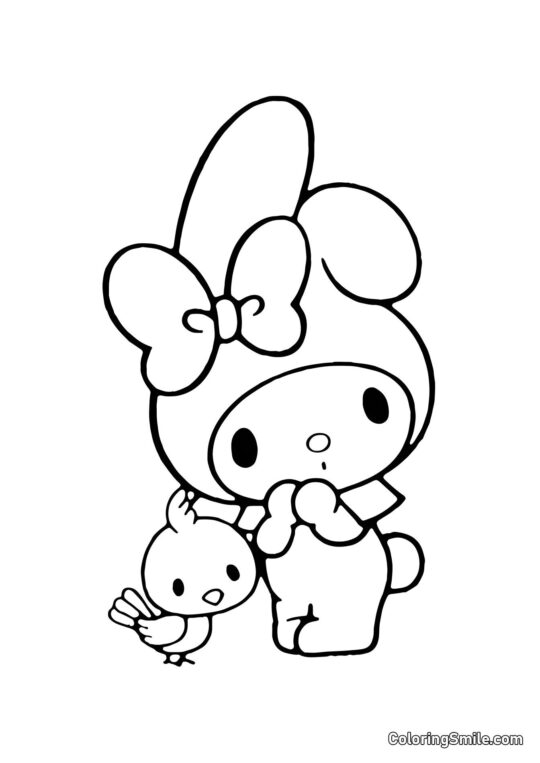 My Melody com o Passarinho - Página para Colorir