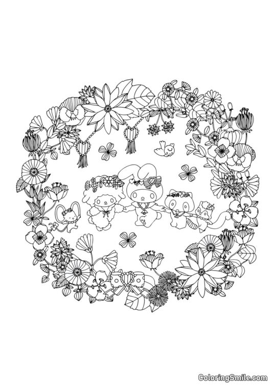 My Melody com Amigos Anti-Stress - Página para Colorir