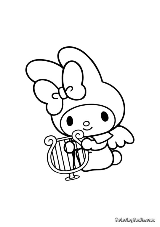 My Melody com Harpa - Página para Colorir