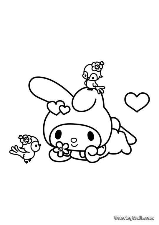 My Melody com Pássaros - Página para Colorir