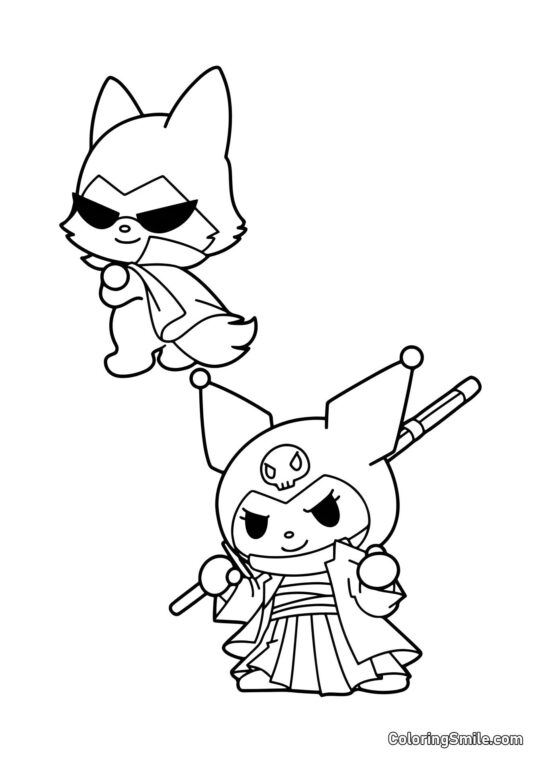 Kuromi e a Raposa Konmi - Página para Colorir