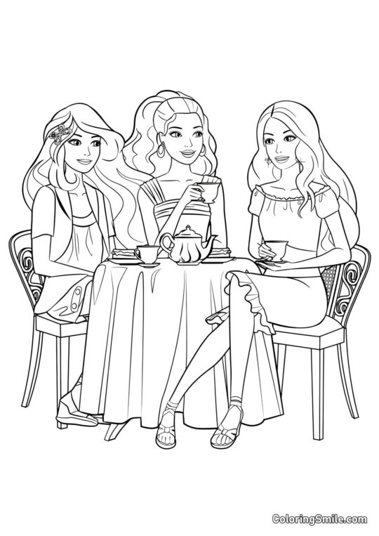 Chá da tarde com Barbie - Página para Colorir