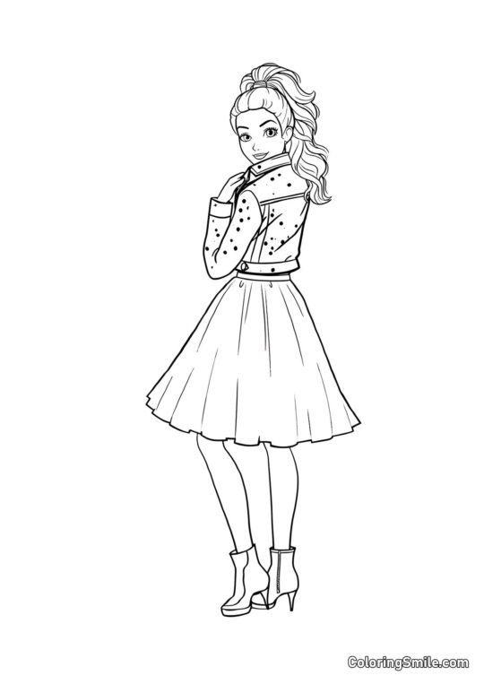 Barbie em uma jaqueta e saia - Página para Colorir