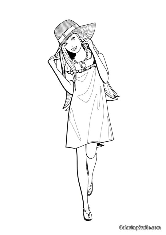 Barbie com um chapéu novo - Página para Colorir