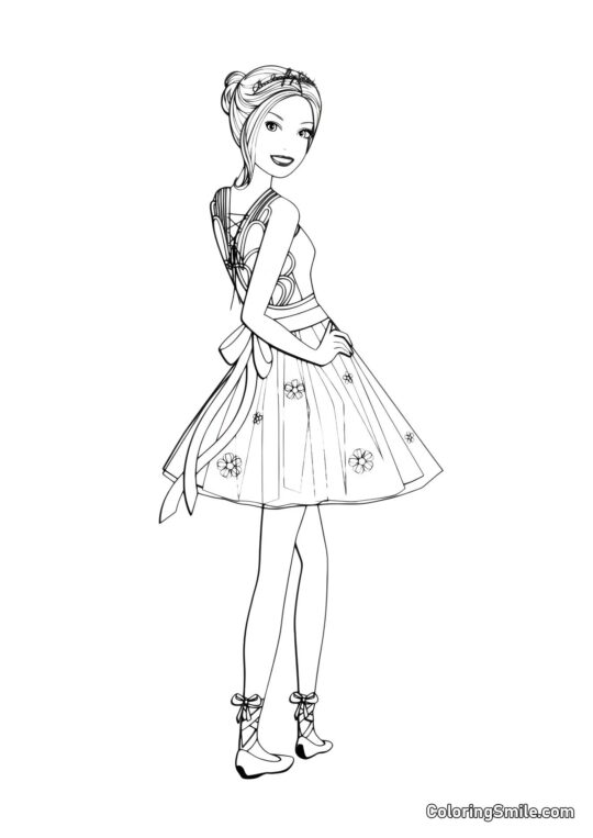 Barbie em um vestido curto - Página para Colorir